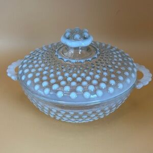Vintage Anchor Hocking Hobnail Glass Dish with Lid